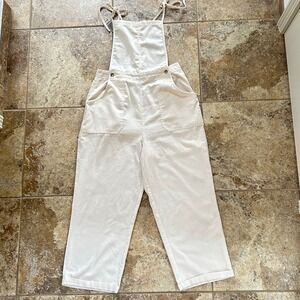 No Comment Womens Beige Cotton Blend‎ Lightweight Wide Leg Overalls - Size XL